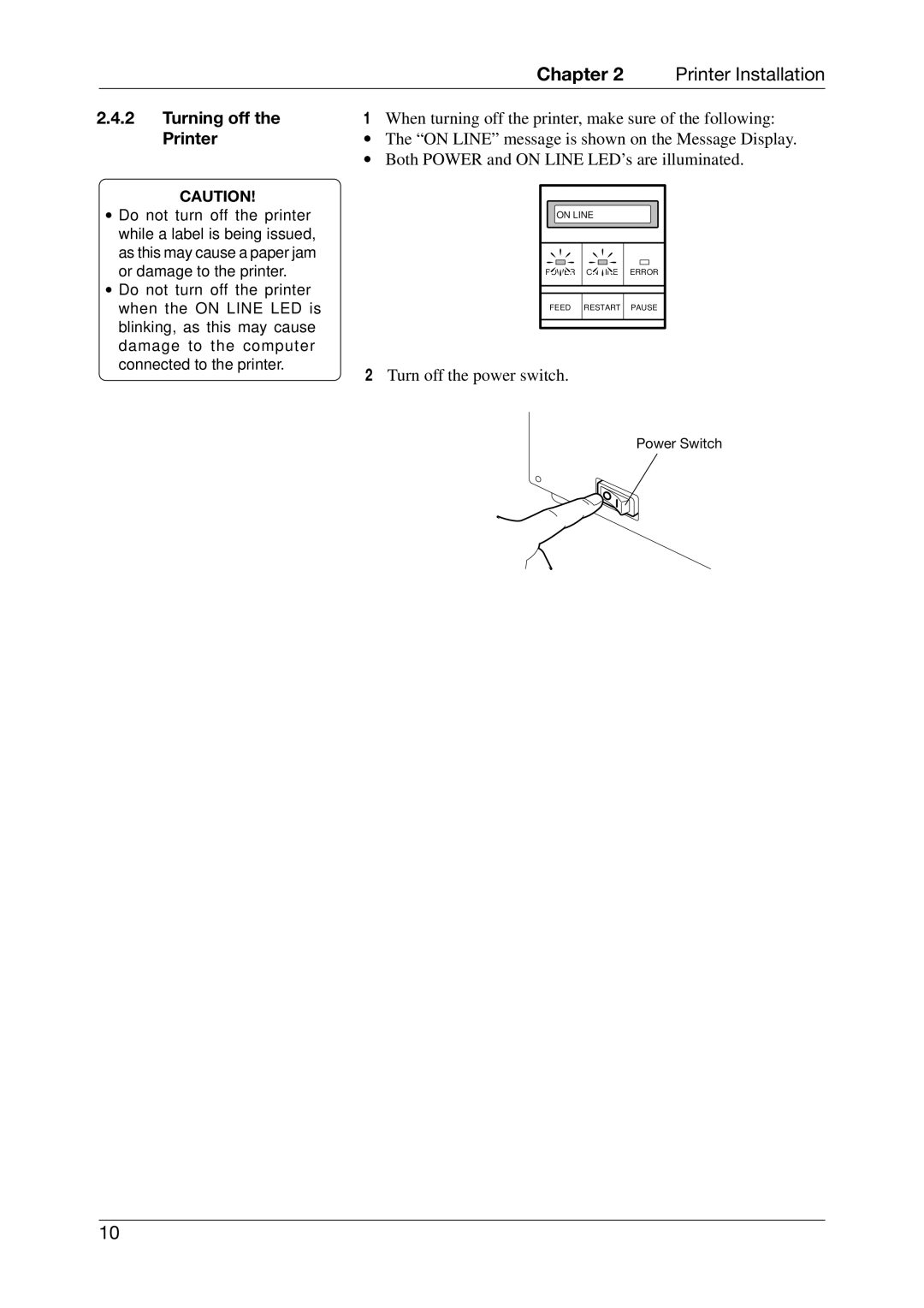 Toshiba CB-416-T3-QQ owner manual Turning off, Printer 