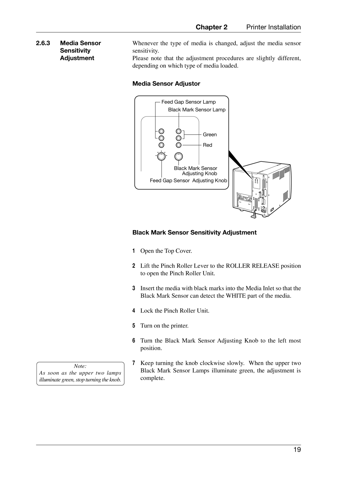 Toshiba CB-416-T3-QQ owner manual Media Sensor Adjustor, Black Mark Sensor Sensitivity Adjustment 