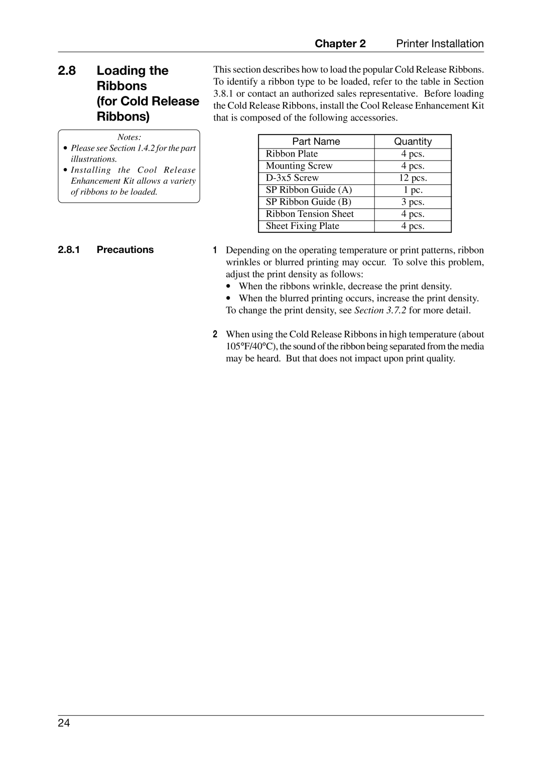 Toshiba CB-416-T3-QQ owner manual Loading the Ribbons, Part Name Quantity 