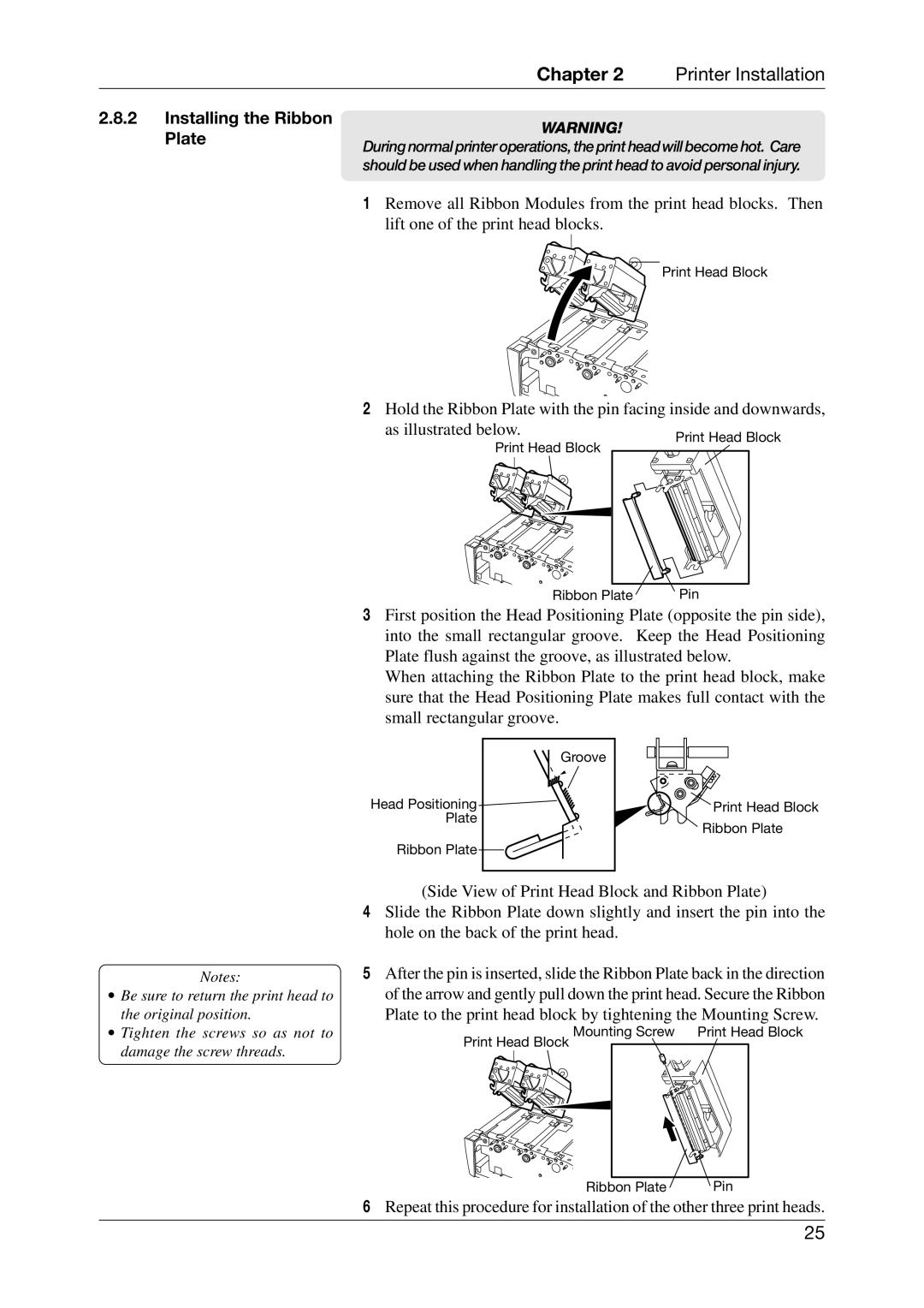 Toshiba CB-416-T3-QQ owner manual Installing the Ribbon Plate 