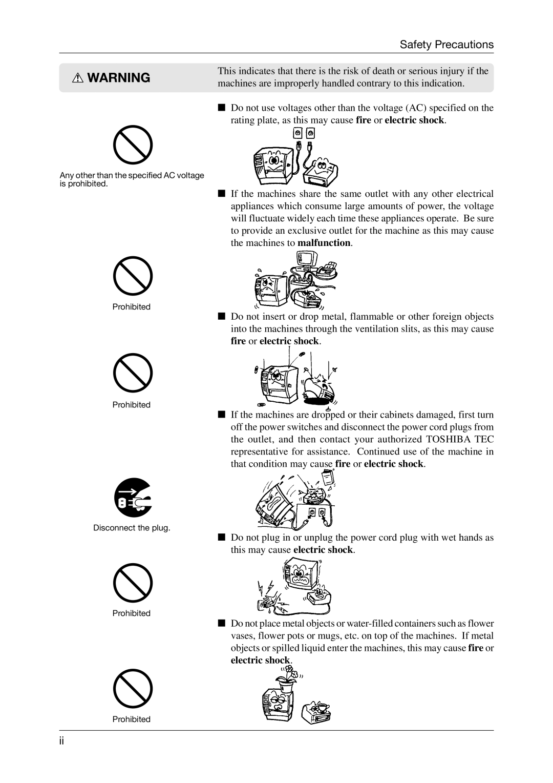 Toshiba CB-416-T3-QQ owner manual Any other than the specified AC voltage is prohibited 