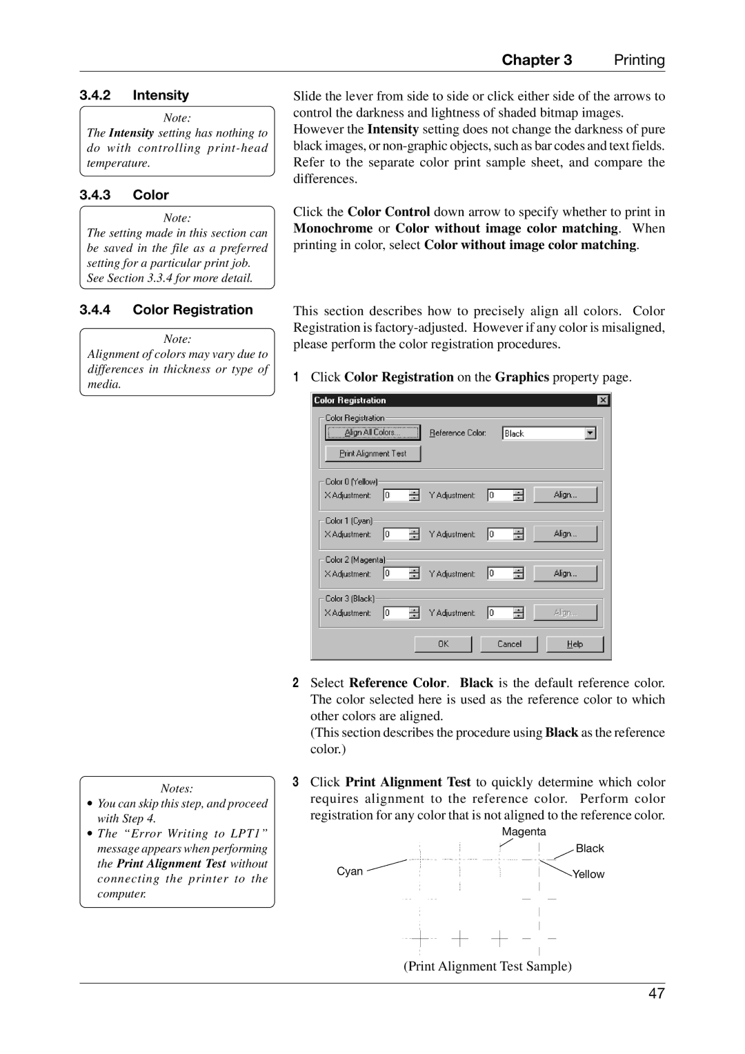 Toshiba CB-416-T3-QQ owner manual Intensity, Click Color Registration on the Graphics property 