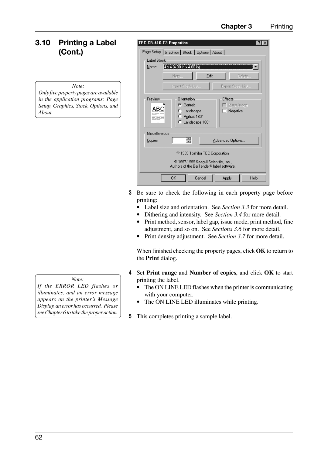 Toshiba CB-416-T3-QQ owner manual Printing a Label 