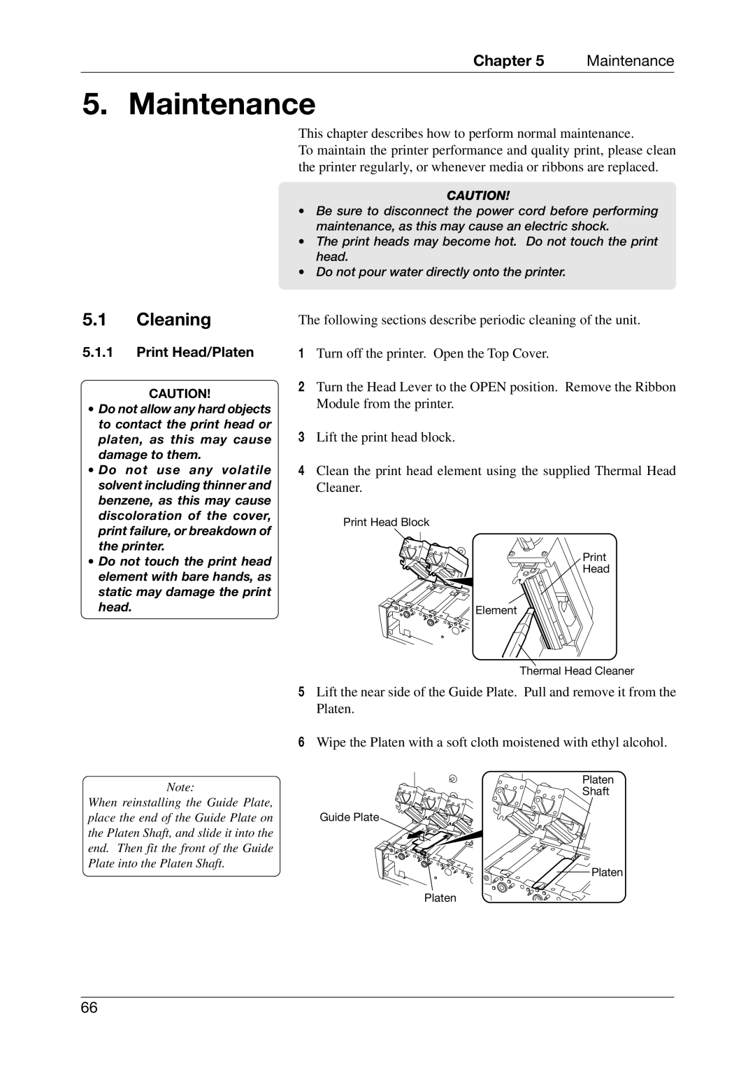 Toshiba CB-416-T3-QQ owner manual Maintenance, Cleaning, Print Head/Platen 