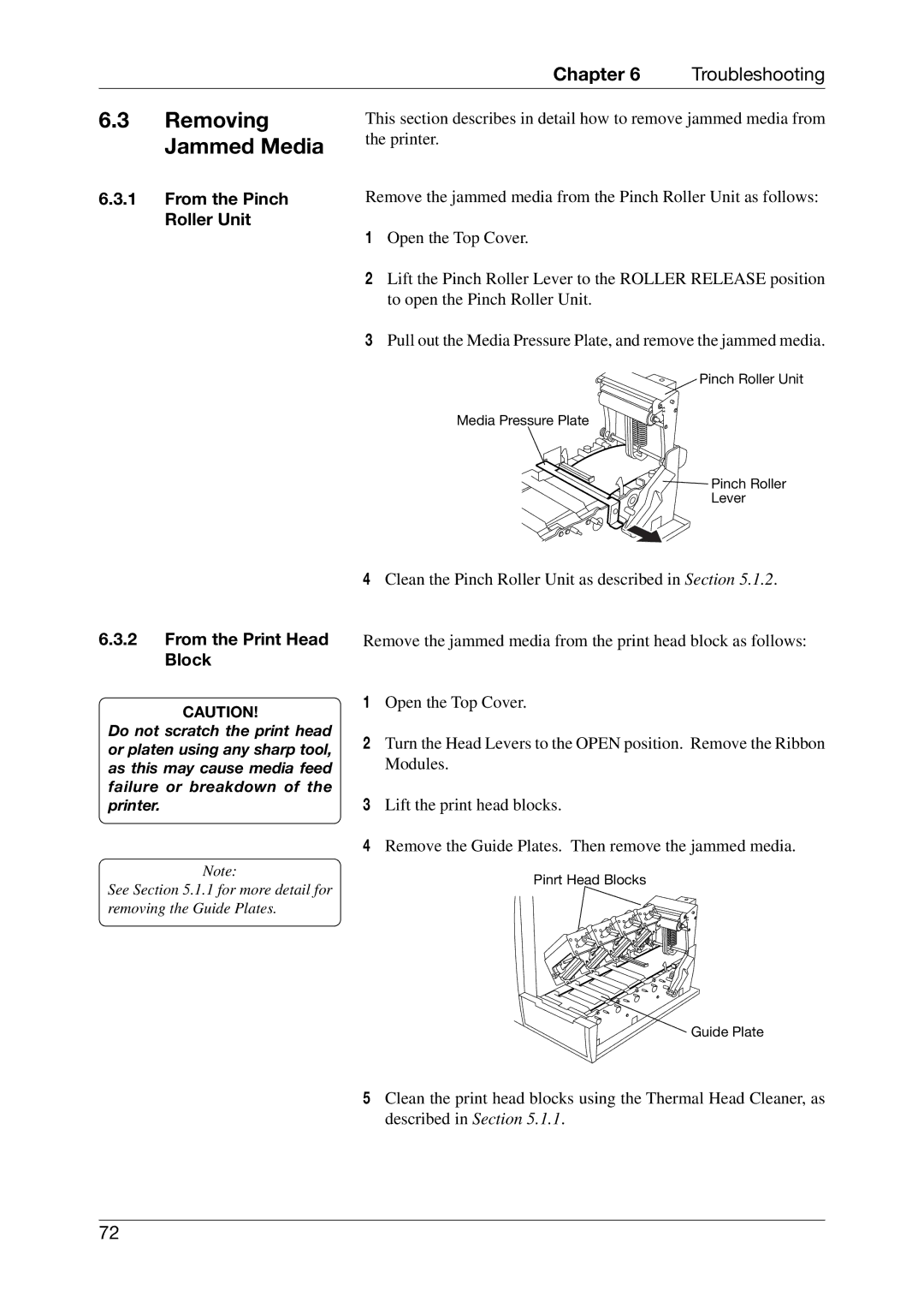 Toshiba CB-416-T3-QQ owner manual From the Pinch Roller Unit, From the Print Head Block 