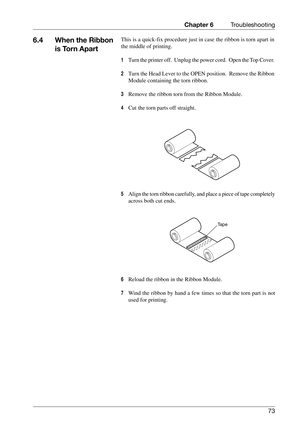 Toshiba CB-416-T3-QQ owner manual When the Ribbon is Torn Apart 