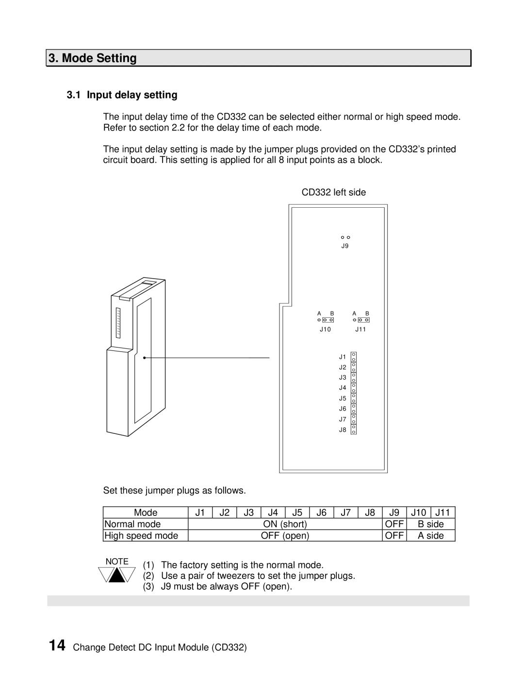 Toshiba CD332 user manual Mode Setting, Input delay setting 