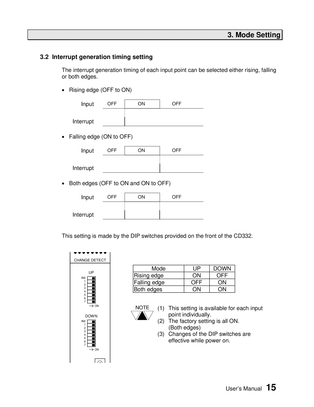 Toshiba CD332 user manual Interrupt generation timing setting, Off 