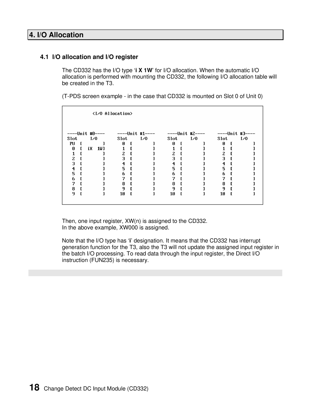 Toshiba CD332 user manual O Allocation, I/O allocation and I/O register 