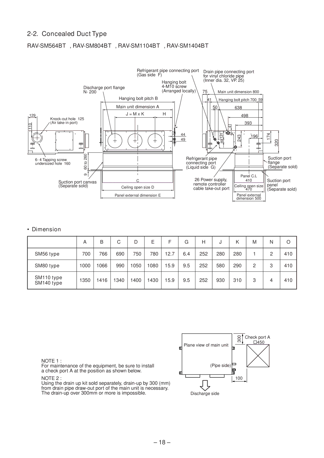 Toshiba CEILING TYPE, CONCEALED DUCK TYPE service manual RAV-SM564BT∗, RAV-SM804BT∗, RAV-SM1104BT∗, RAV-SM1404BT∗, Dimension 