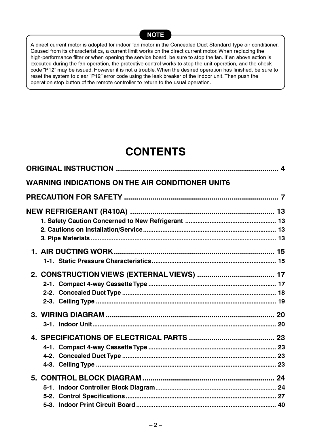 Toshiba CEILING TYPE, CONCEALED DUCK TYPE service manual Contents 