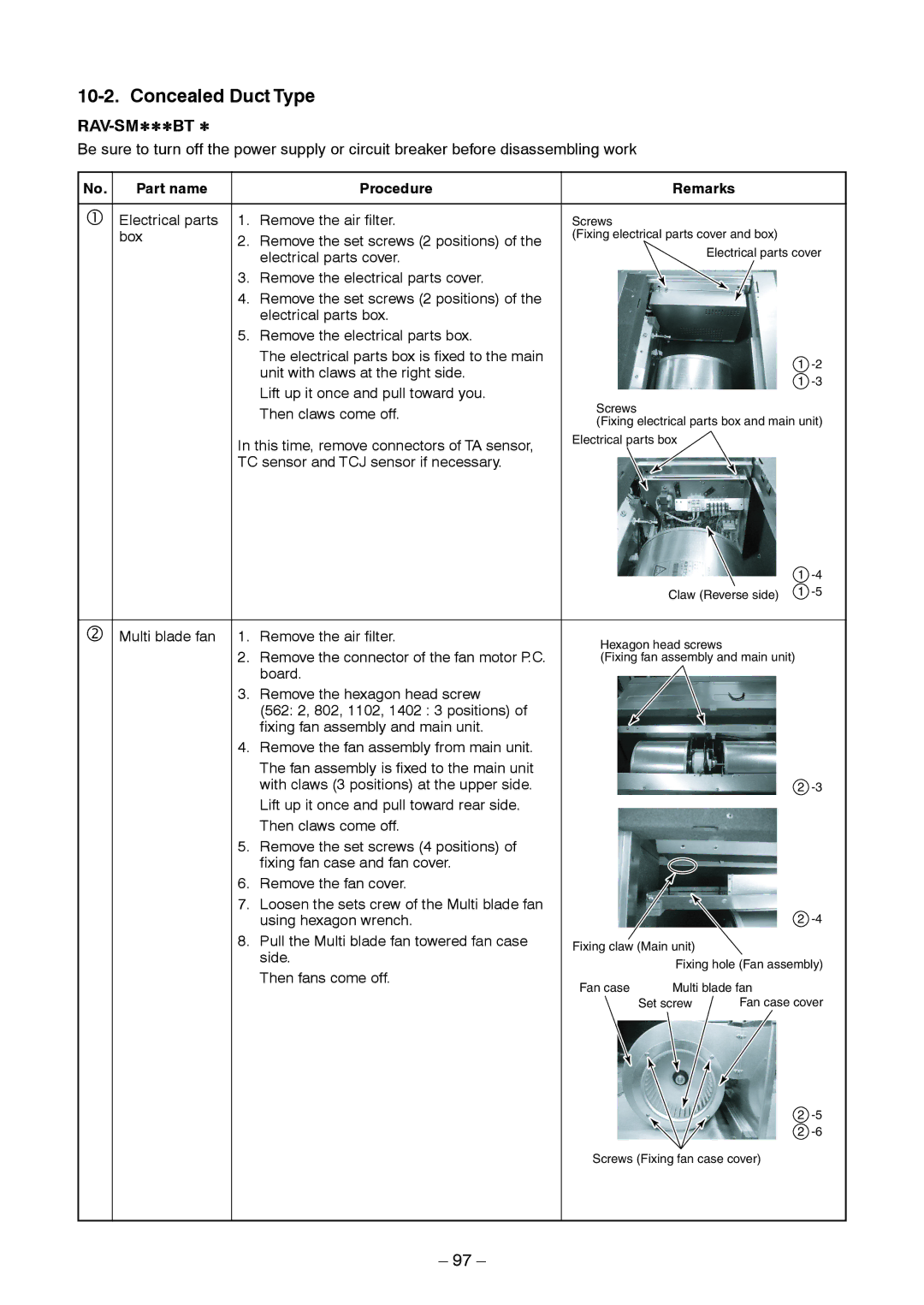 Toshiba CONCEALED DUCK TYPE, CEILING TYPE service manual Rav-Sm∗∗∗Bt ∗, Part name Procedure Remarks 