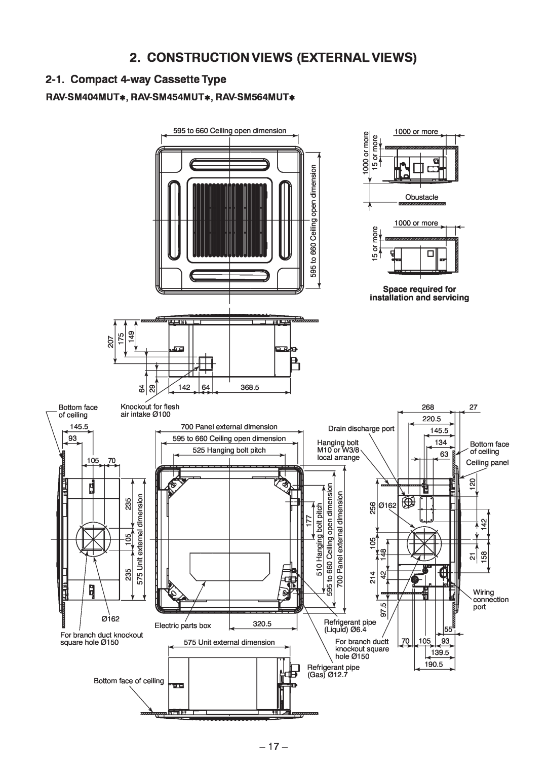 Toshiba CONCEALED DUCK TYPE, CEILING TYPE service manual Construction Views External Views, Compact 4-wayCassette Type, 17 