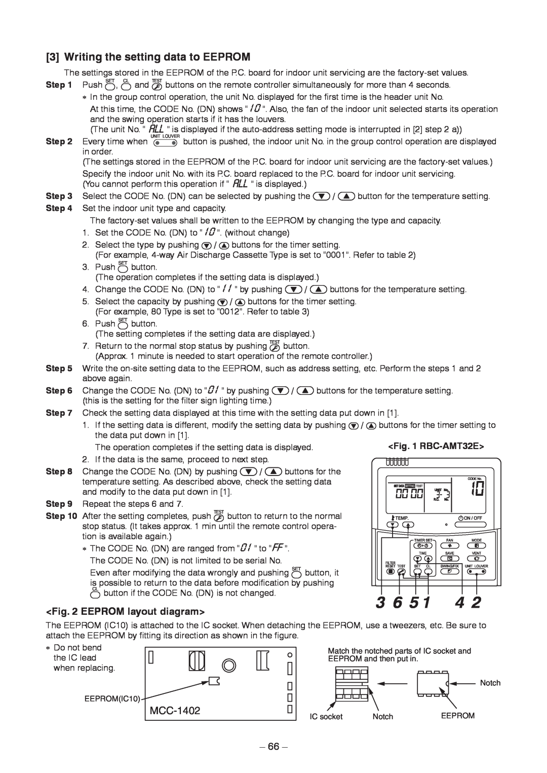 Toshiba CEILING TYPE, CONCEALED DUCK TYPE service manual 3 6 5, < EEPROM layout diagram>, MCC-1402, < RBC-AMT32E> 