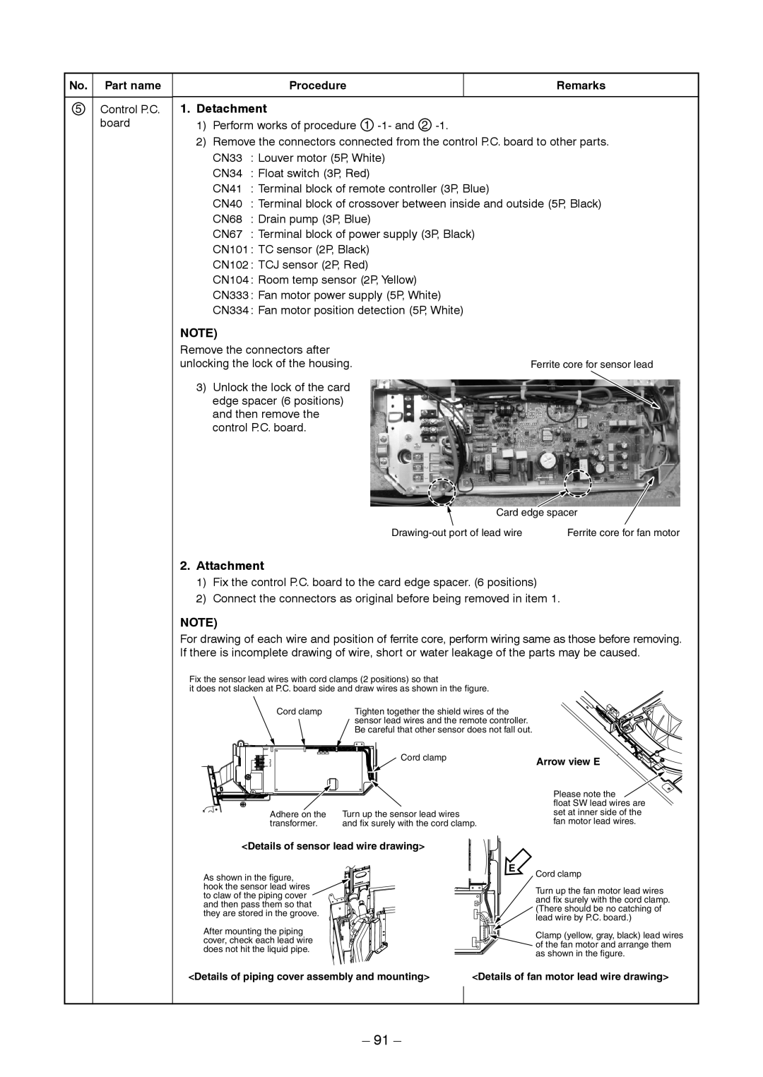 Toshiba CONCEALED DUCK TYPE, CEILING TYPE service manual Detachment, Attachment, No. Part name, Procedure, Remarks 