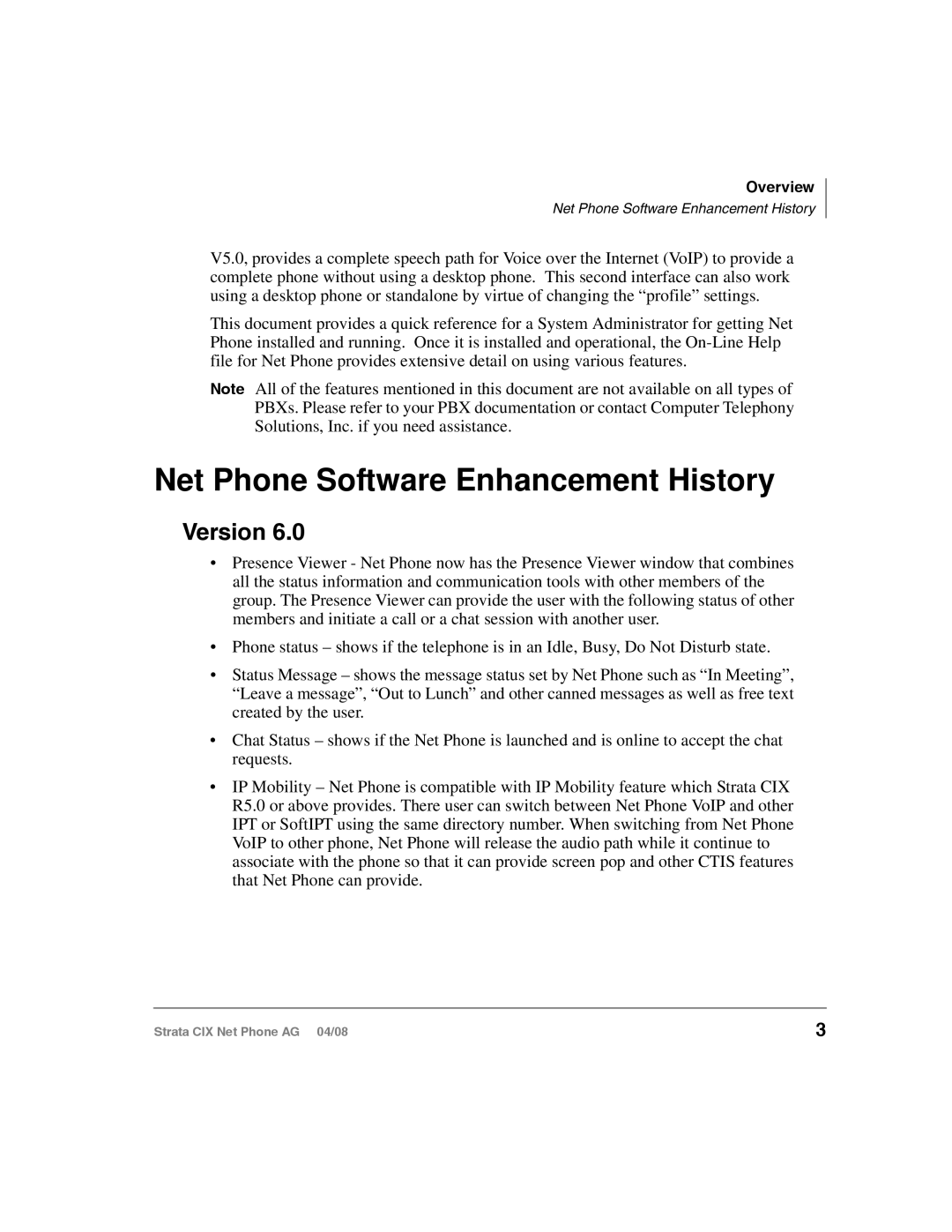 Toshiba CIX-AG-NP-VA manual Net Phone Software Enhancement History, Version 