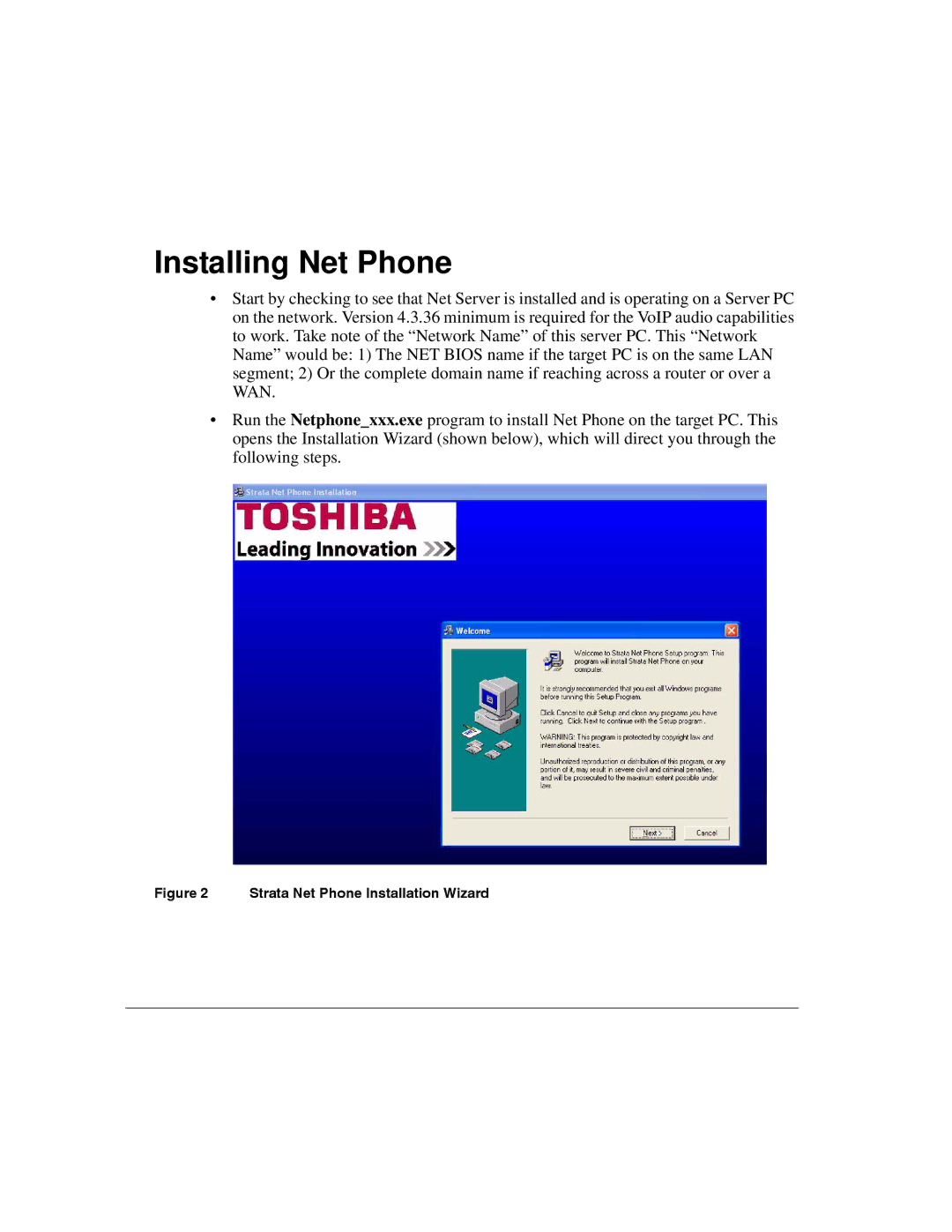 Toshiba CIX-AG-NP-VA manual Installing Net Phone, Strata Net Phone Installation Wizard 