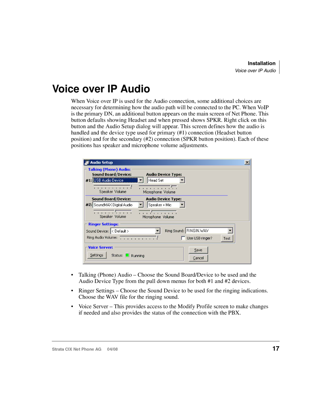 Toshiba CIX-AG-NP-VA manual Voice over IP Audio 