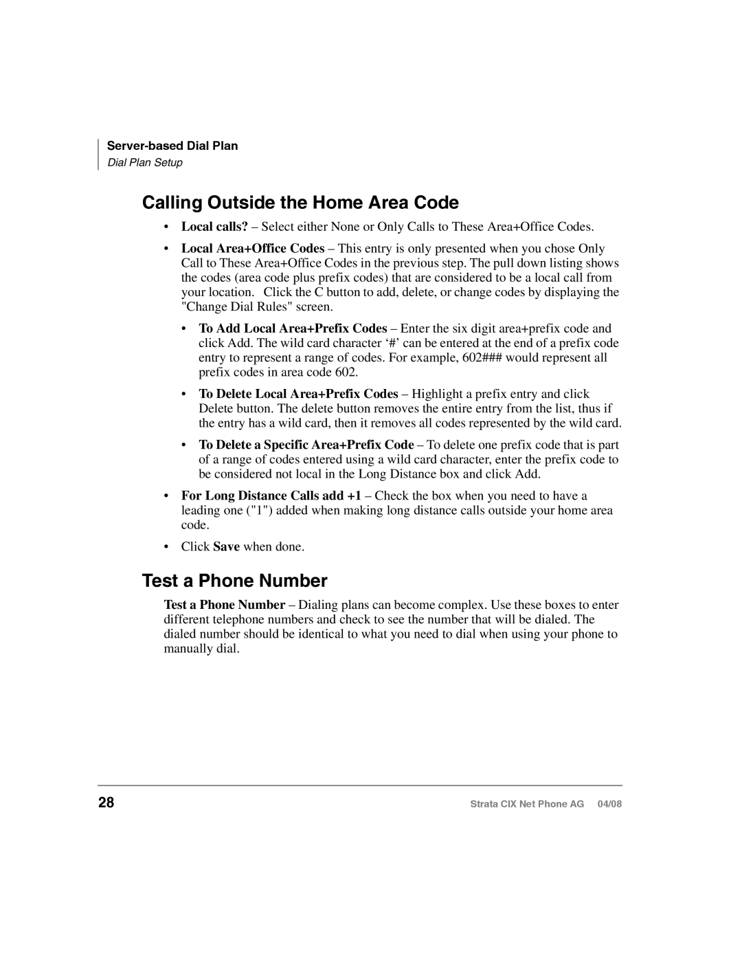 Toshiba CIX-AG-NP-VA manual Calling Outside the Home Area Code, Test a Phone Number 