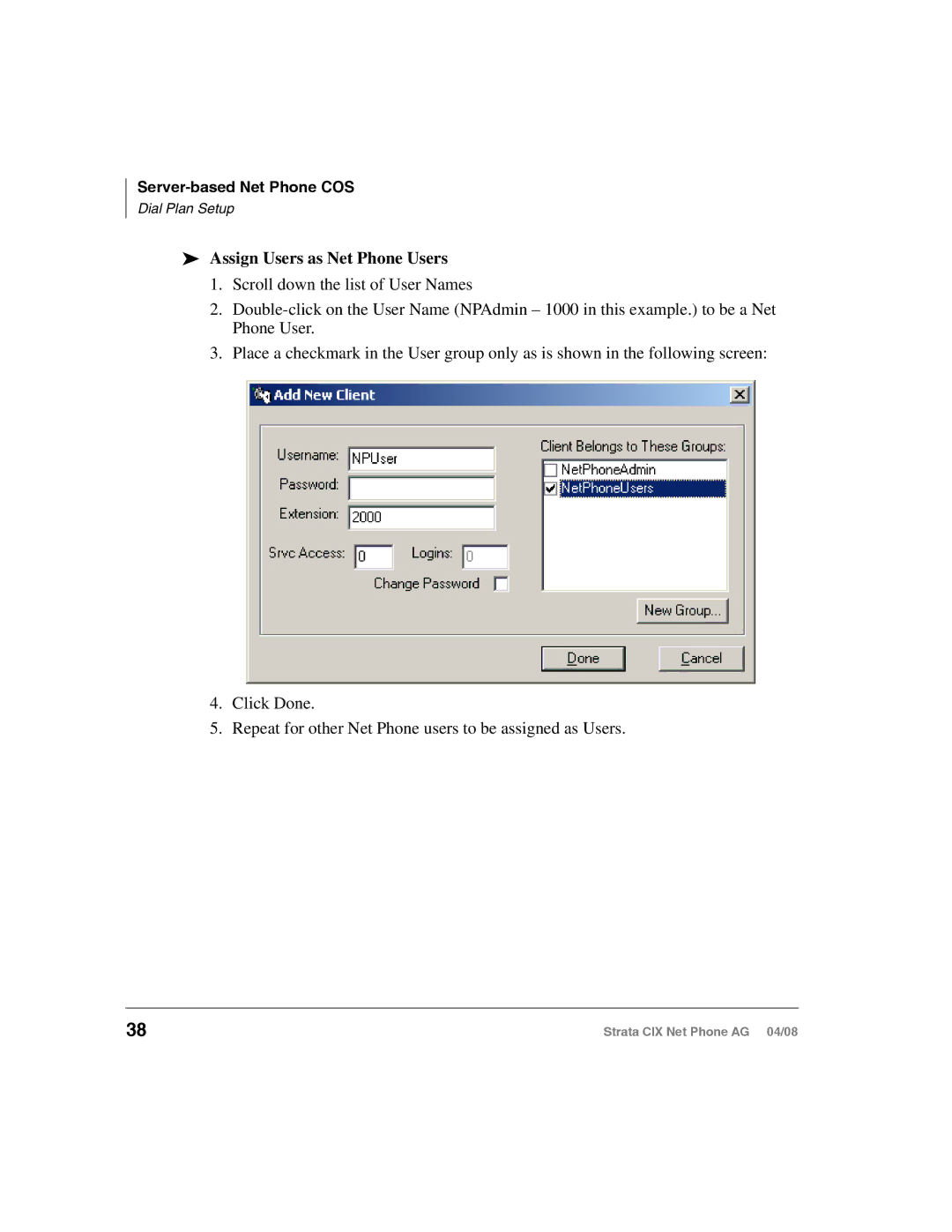 Toshiba CIX-AG-NP-VA manual Assign Users as Net Phone Users 