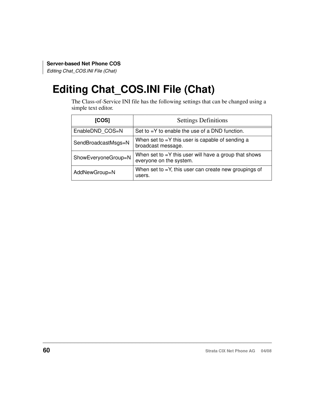 Toshiba CIX-AG-NP-VA manual Editing ChatCOS.INI File Chat 