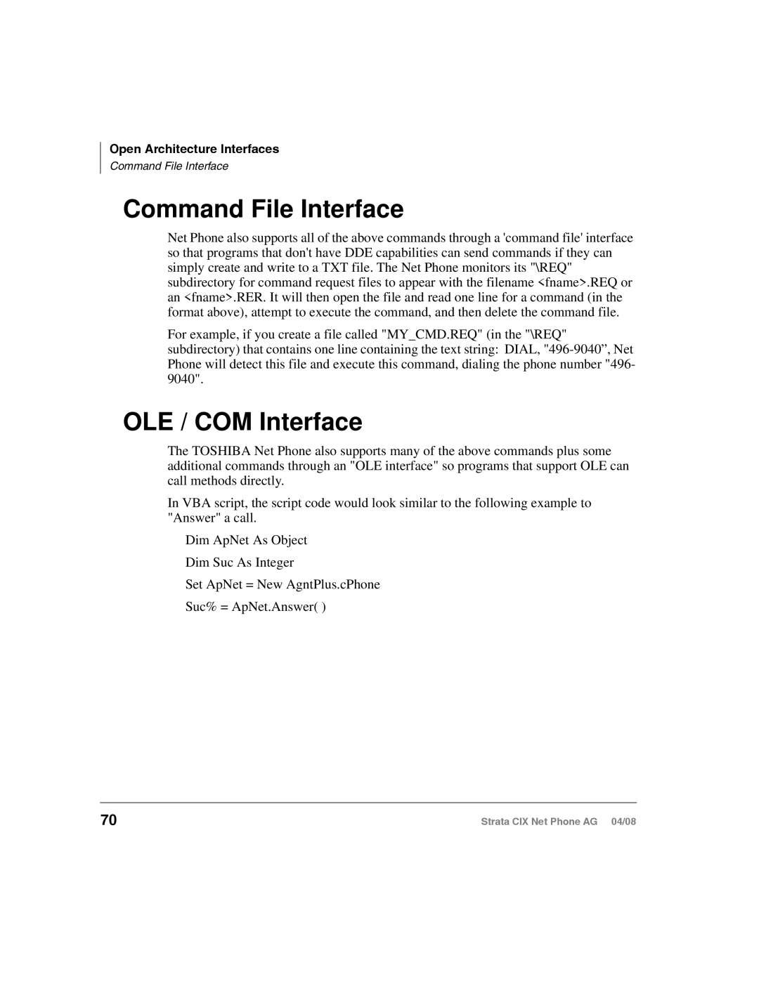 Toshiba CIX-AG-NP-VA manual Command File Interface, OLE / COM Interface 