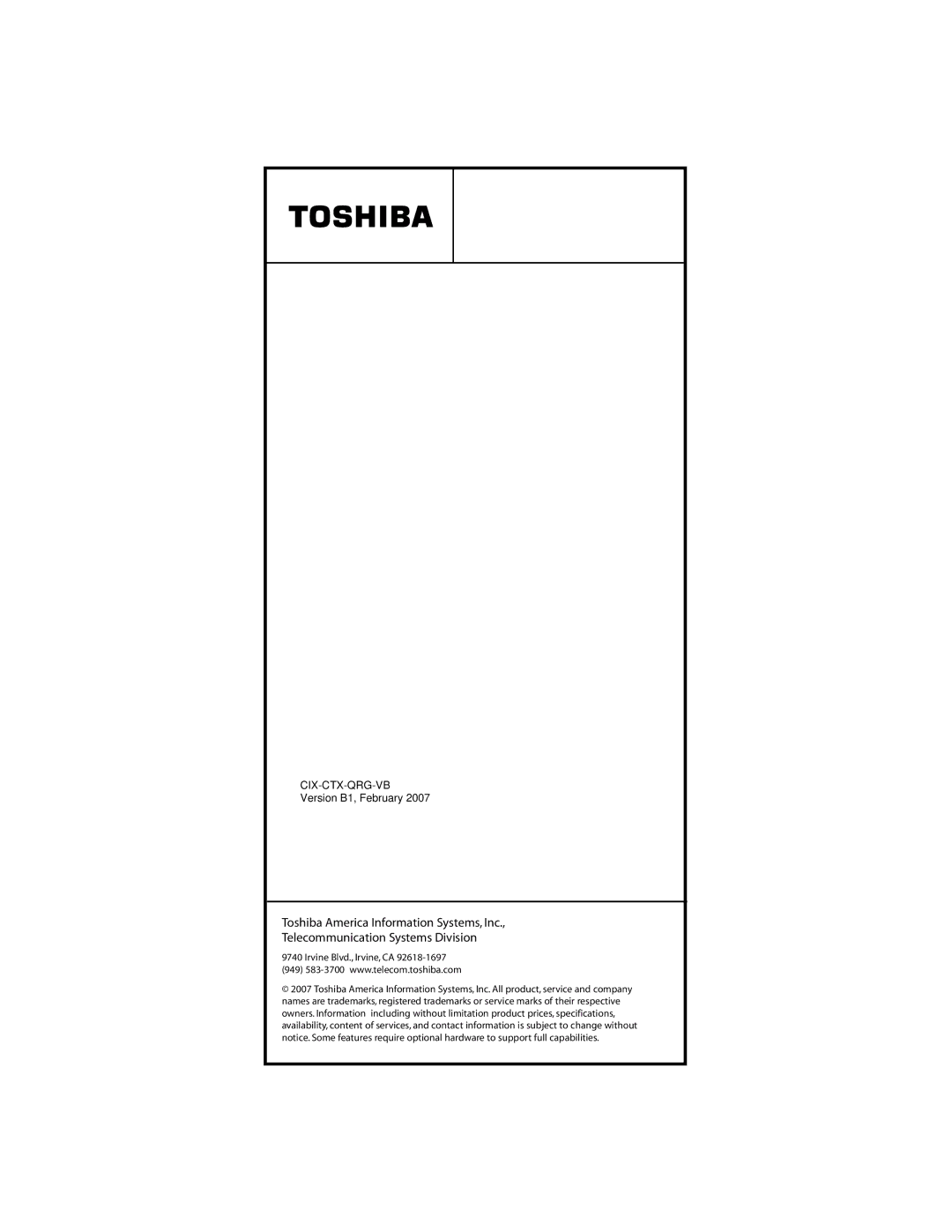 Toshiba CIX-CTX-QRG-VB VERSION B1 manual Cix-Ctx-Qrg-Vb 