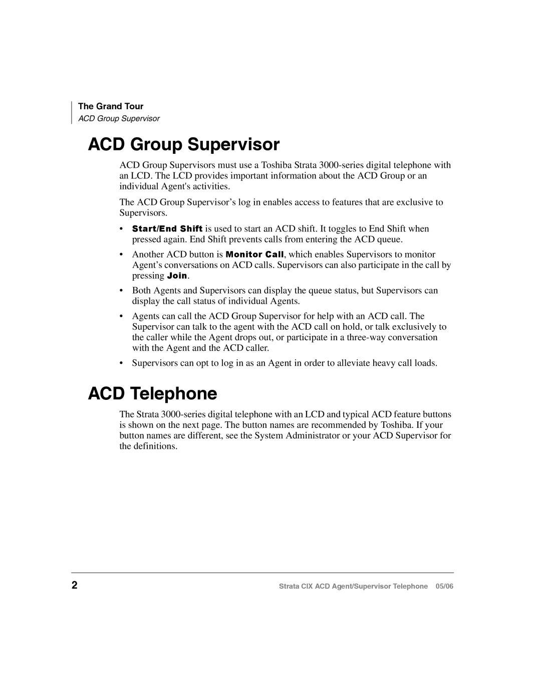 Toshiba CIX-SG-CCACD-VB manual ACD Group Supervisor, ACD Telephone 