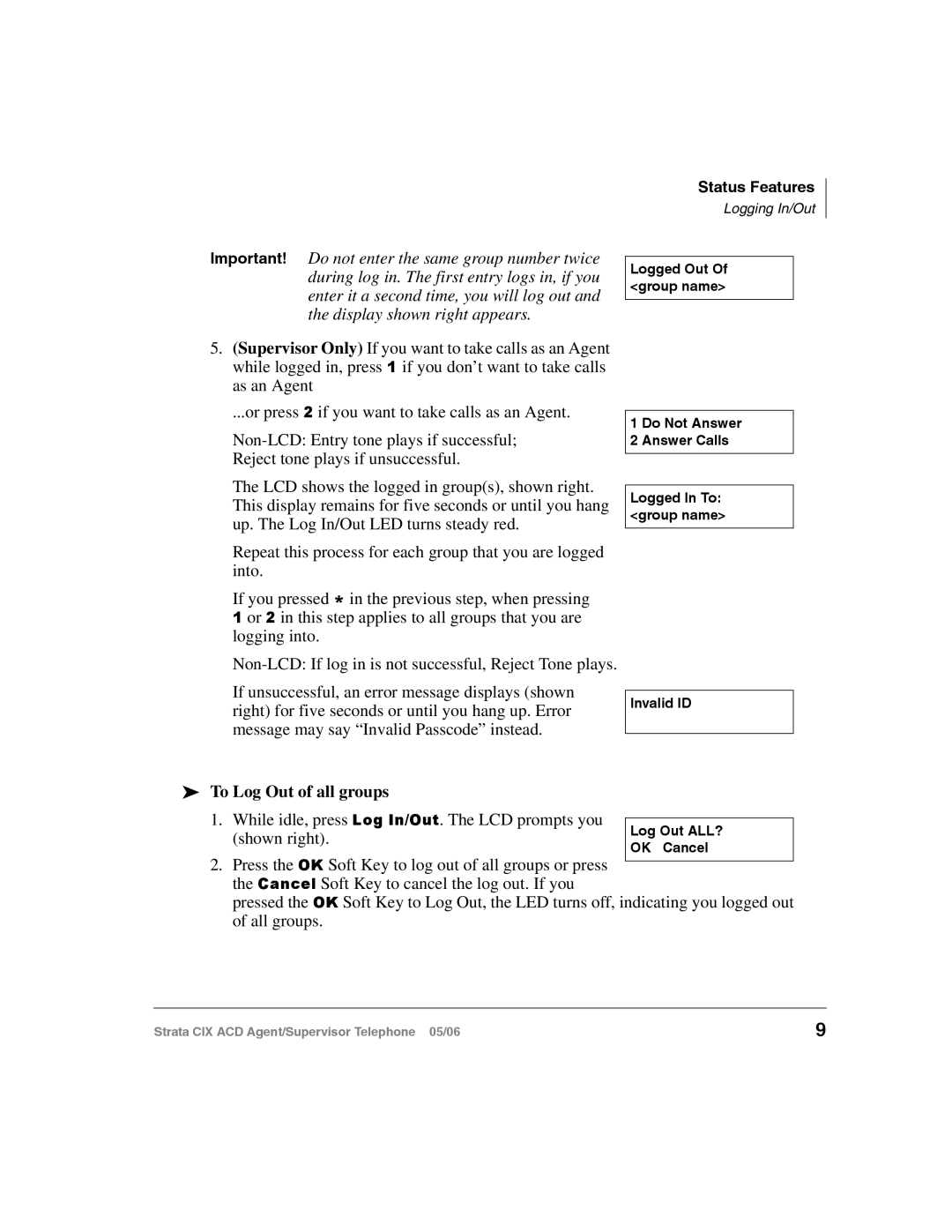 Toshiba CIX-SG-CCACD-VB manual To Log Out of all groups 