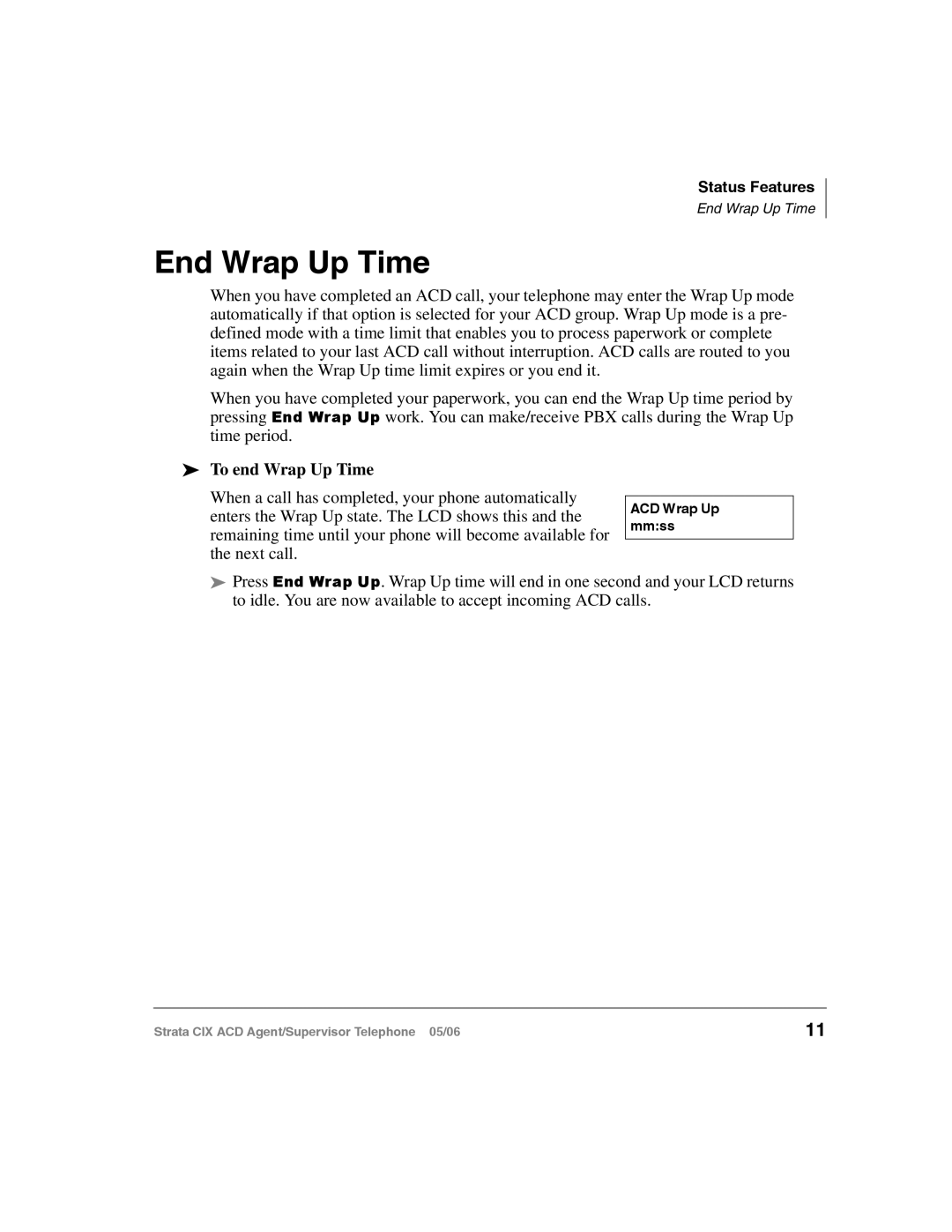 Toshiba CIX-SG-CCACD-VB manual End Wrap Up Time, To end Wrap Up Time 