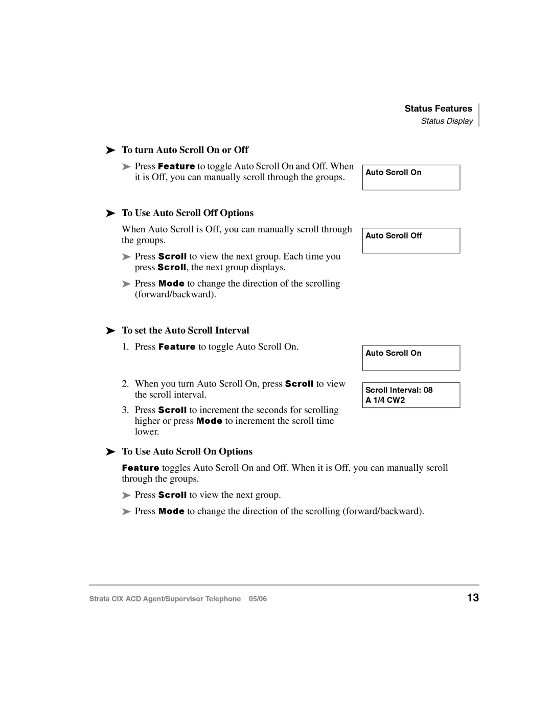 Toshiba CIX-SG-CCACD-VB To turn Auto Scroll On or Off, To Use Auto Scroll Off Options, To set the Auto Scroll Interval 