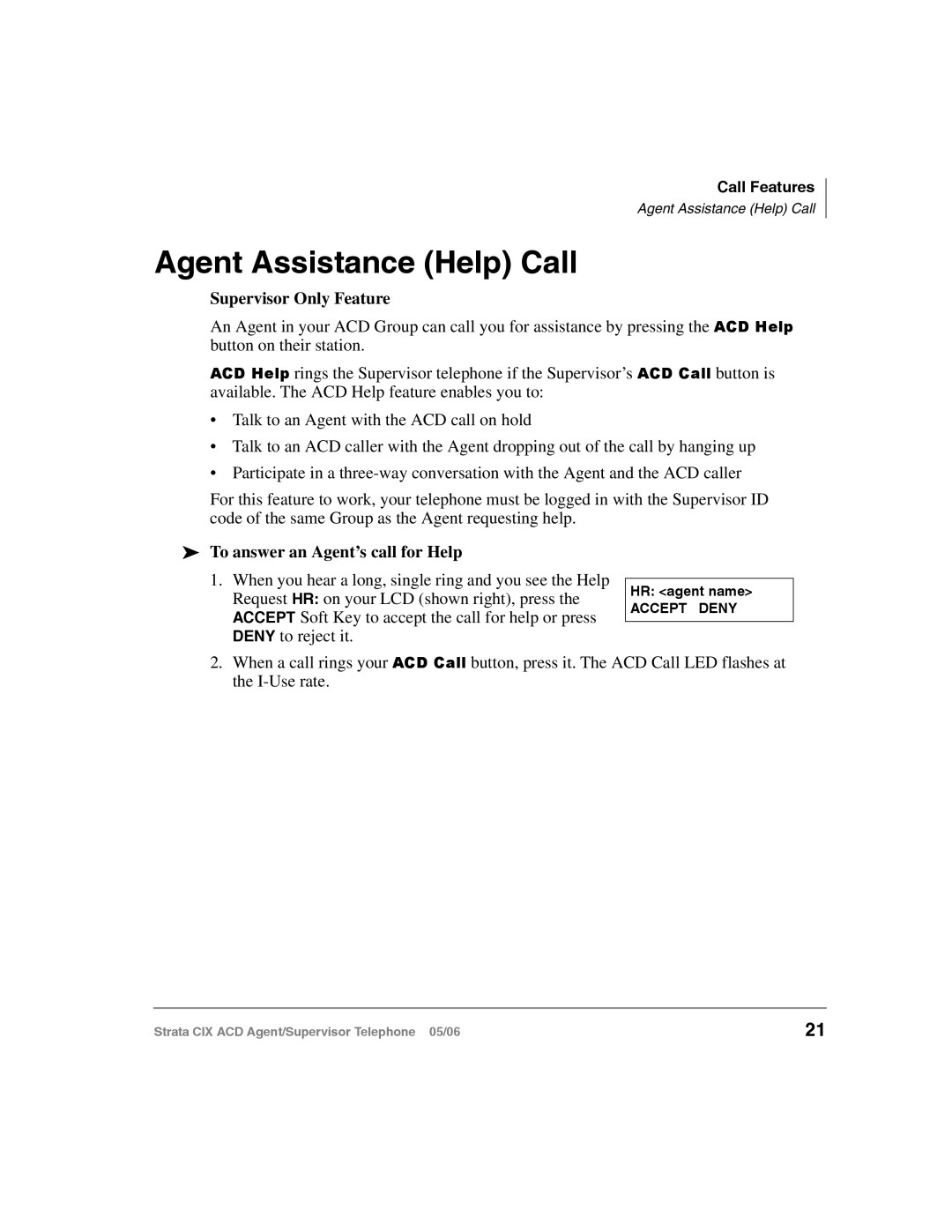 Toshiba CIX-SG-CCACD-VB manual Agent Assistance Help Call, To answer an Agent’s call for Help 