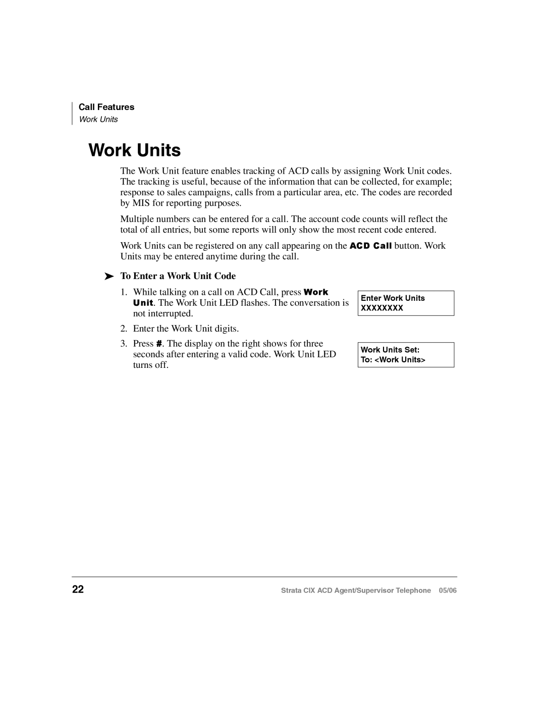 Toshiba CIX-SG-CCACD-VB manual Work Units, To Enter a Work Unit Code 