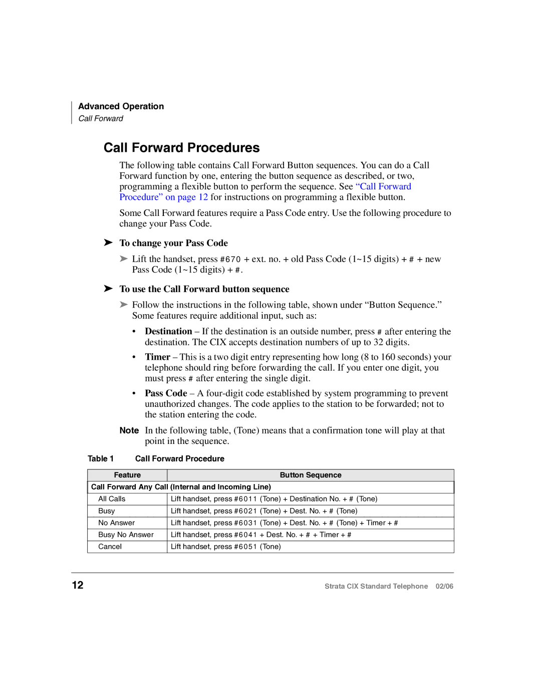 Toshiba CIX-UG-STDTELVB manual Call Forward Procedures, To change your Pass Code, To use the Call Forward button sequence 