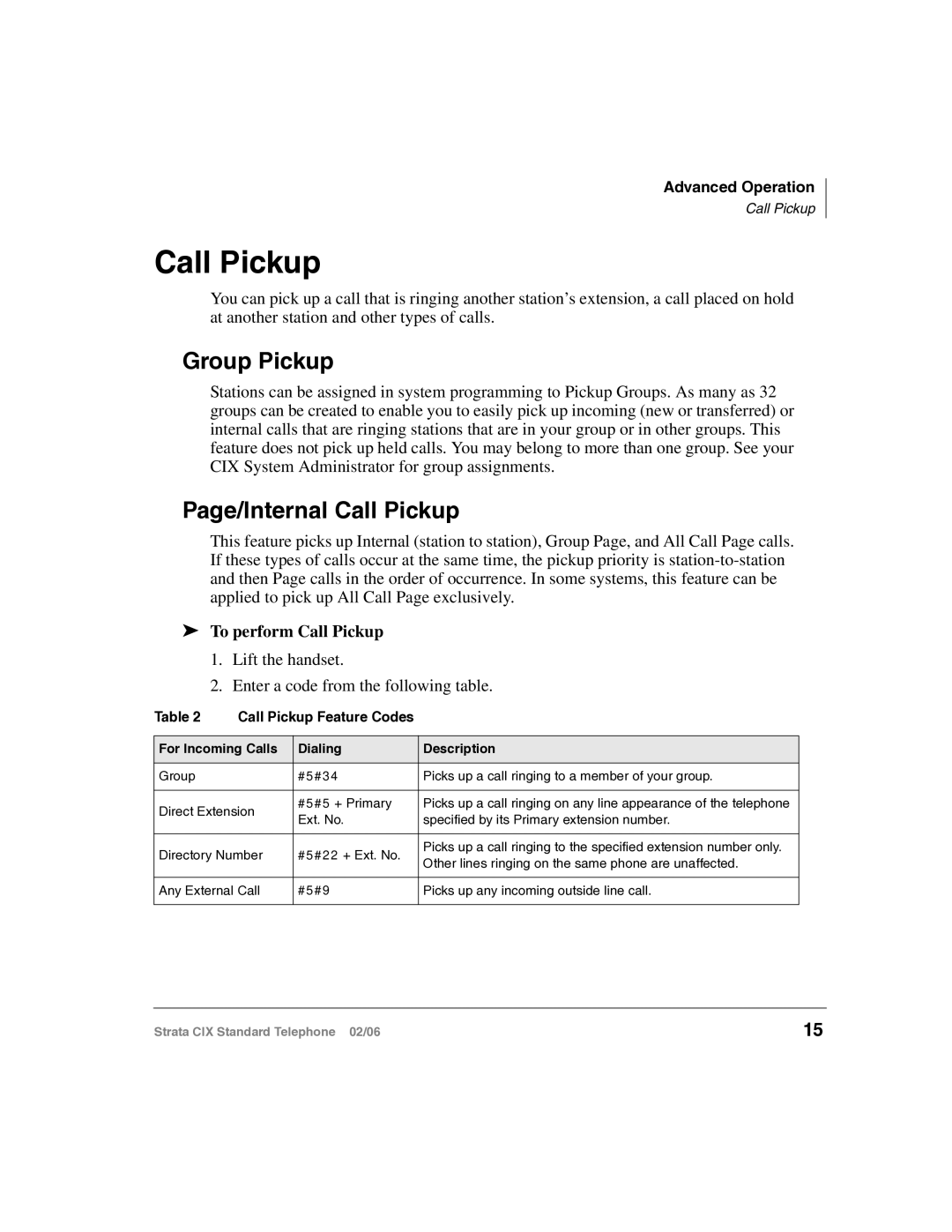 Toshiba CIX-UG-STDTELVB manual Group Pickup, Page/Internal Call Pickup, To perform Call Pickup 