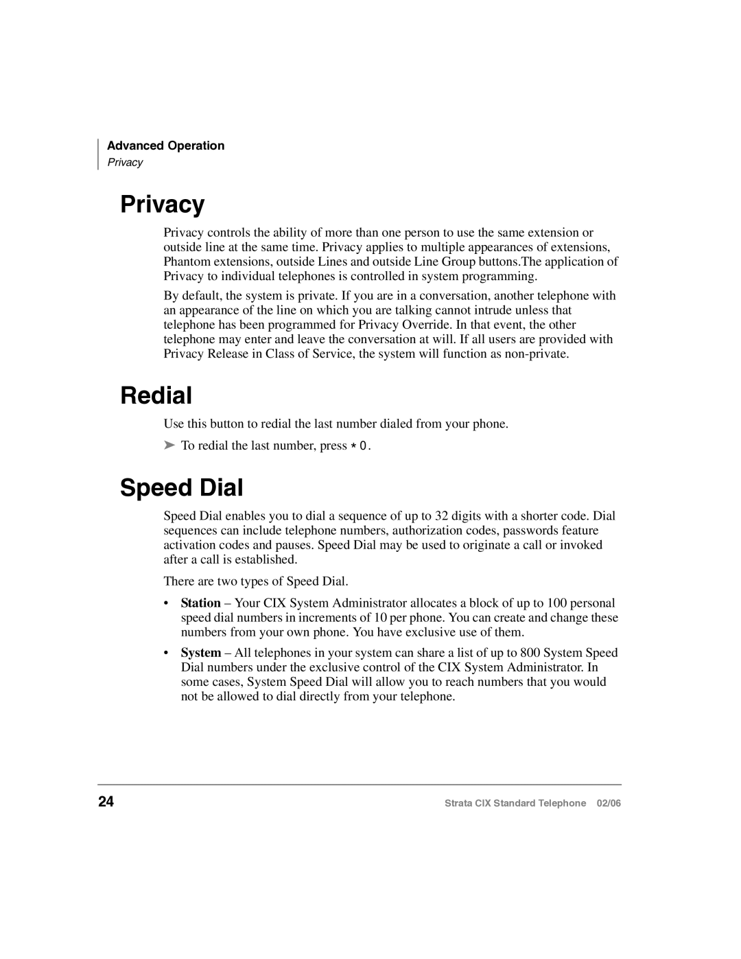 Toshiba CIX-UG-STDTELVB manual Privacy, Redial, Speed Dial 