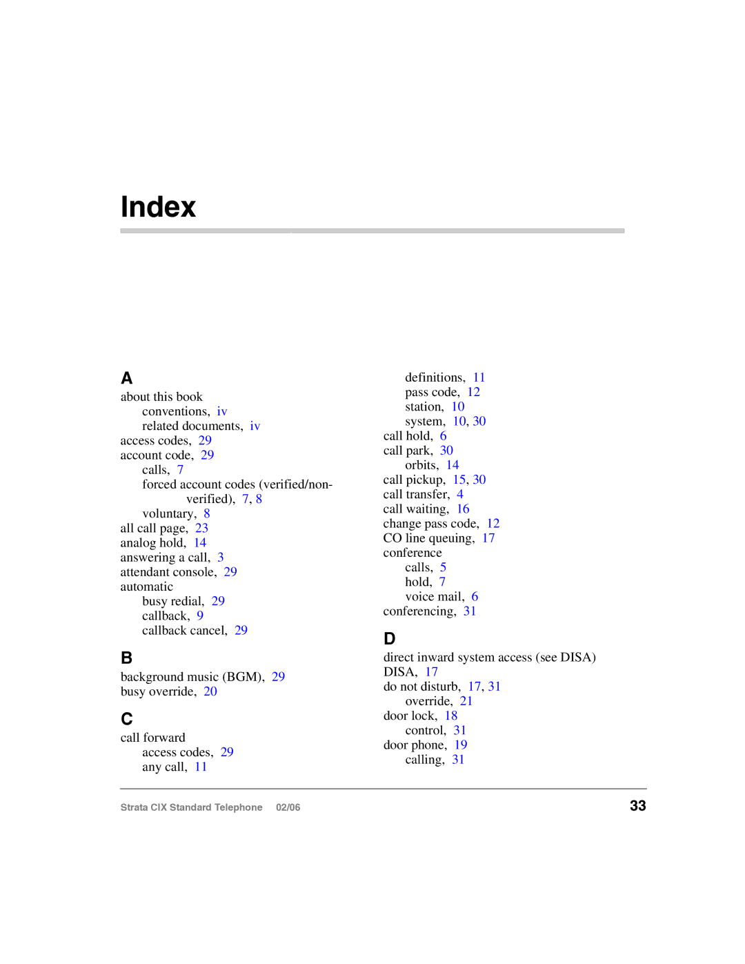 Toshiba CIX-UG-STDTELVB manual Index 