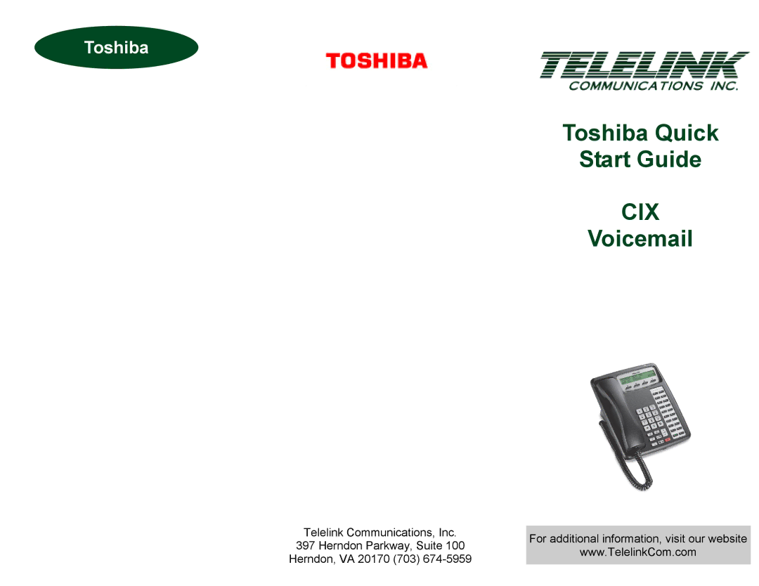 Toshiba CIX Voicemail quick start Toshiba Quick Start Guide, Cix 