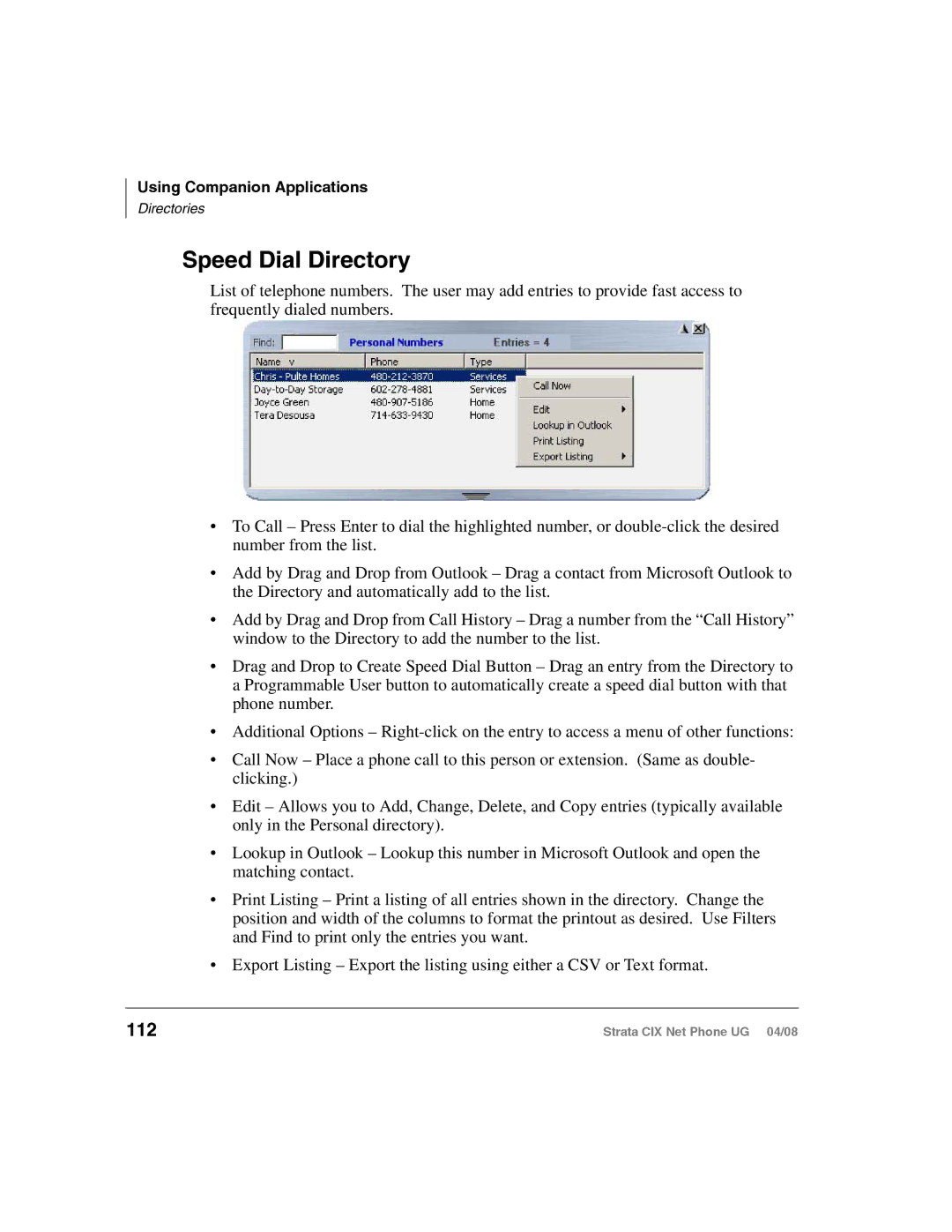 Toshiba CIX200, CIX100-S manual Speed Dial Directory, 112 