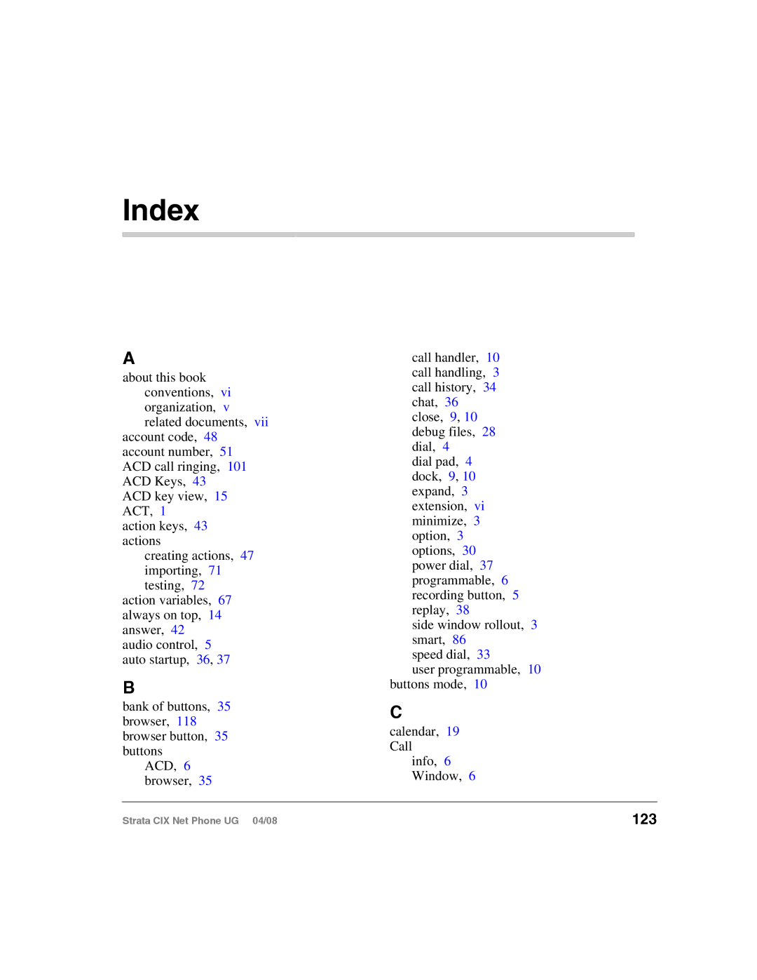 Toshiba CIX100-S, CIX200 manual Index, 123 