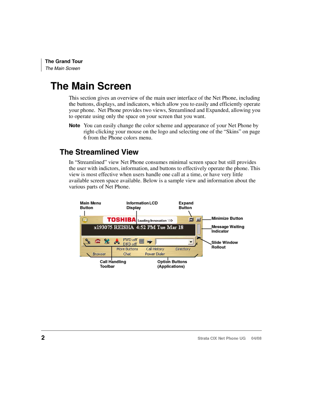 Toshiba CIX200, CIX100-S manual Main Screen, Streamlined View 