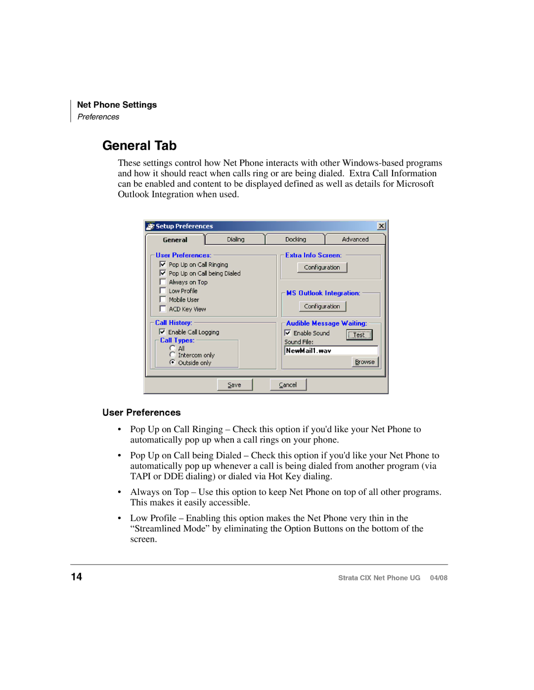 Toshiba CIX200, CIX100-S manual General Tab, User Preferences 