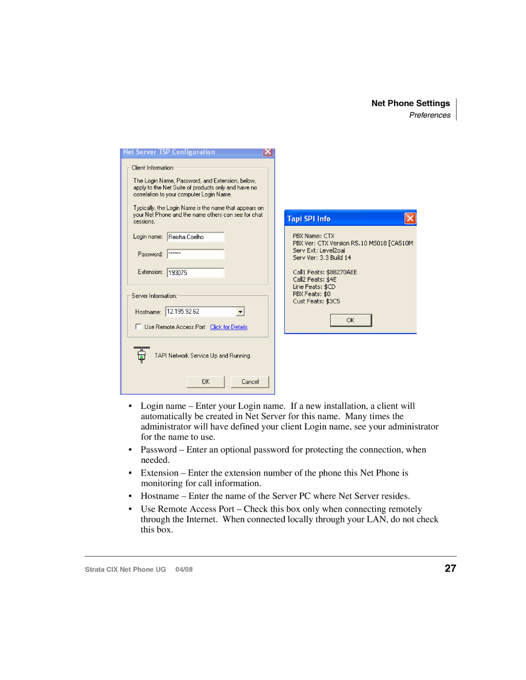 Toshiba CIX100-S, CIX200 manual Net Phone Settings 