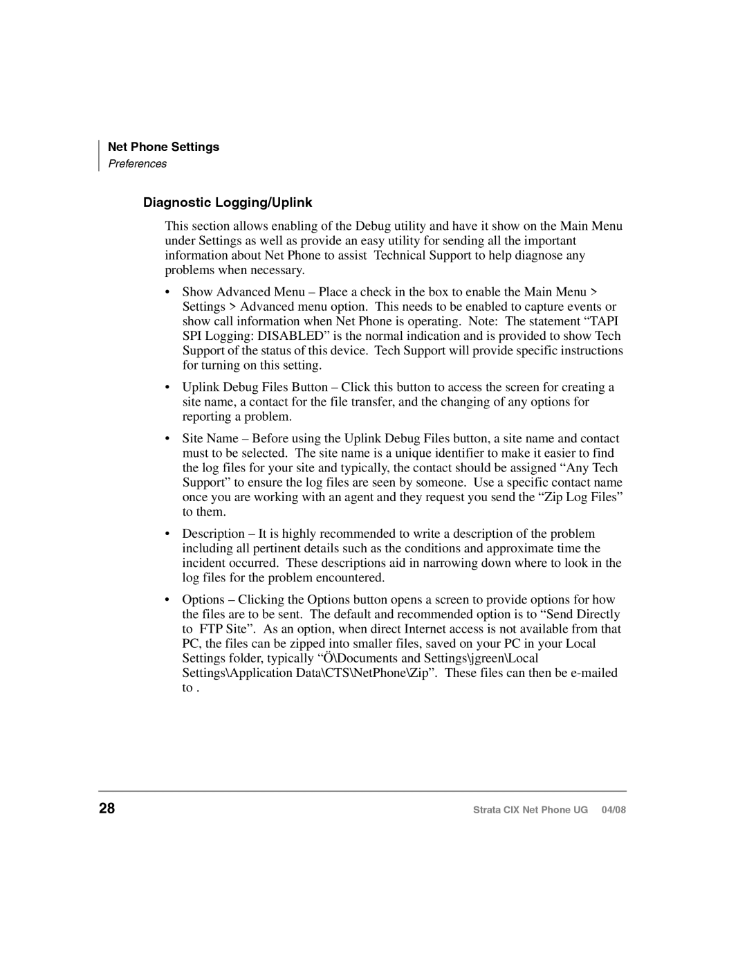 Toshiba CIX200, CIX100-S manual Diagnostic Logging/Uplink 