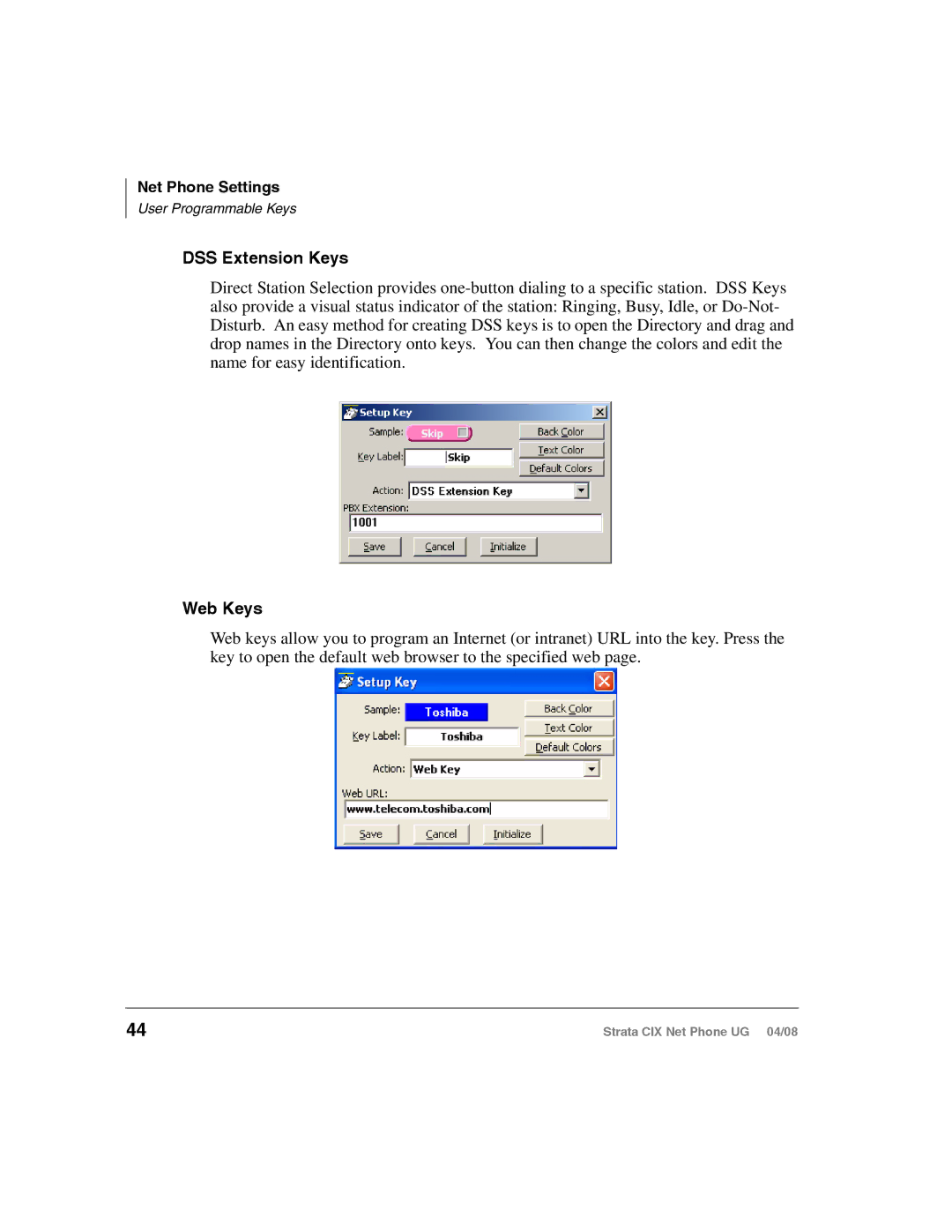 Toshiba CIX200, CIX100-S manual DSS Extension Keys, Web Keys 