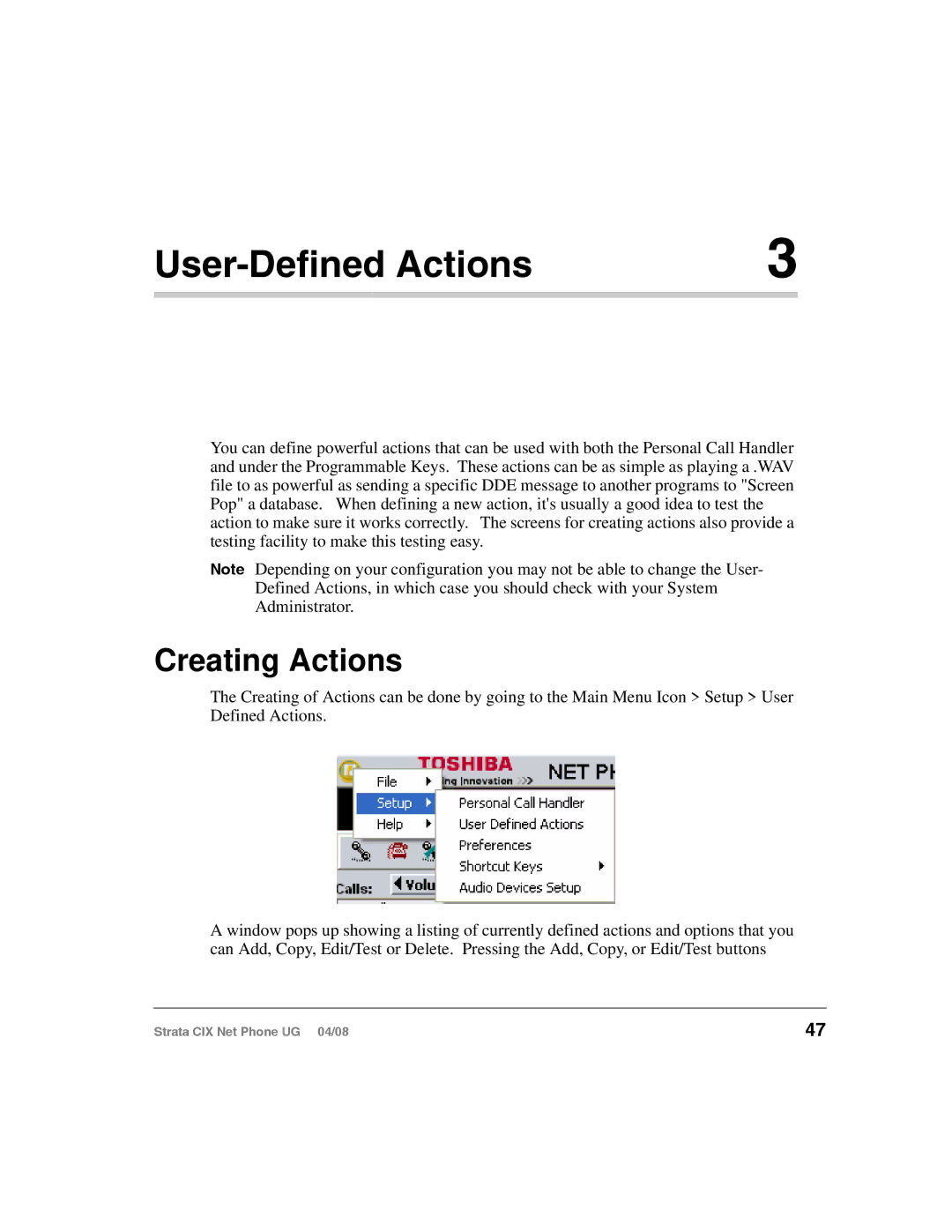 Toshiba CIX200, CIX100-S manual User-Defined Actions, Creating Actions 