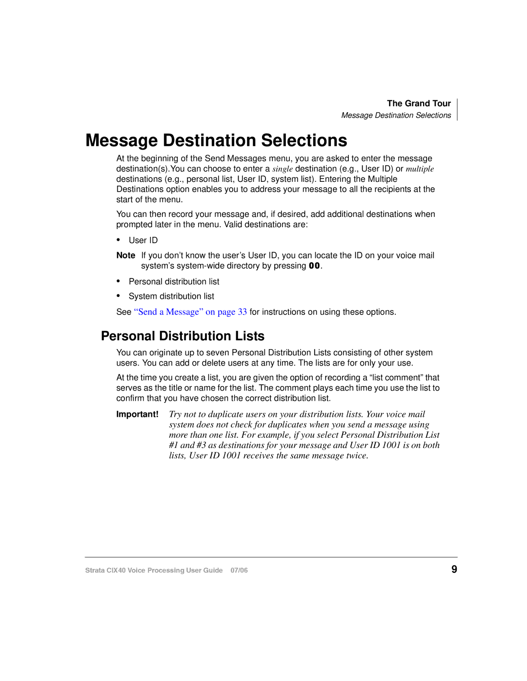 Toshiba CIX40 manual Message Destination Selections, Personal Distribution Lists 