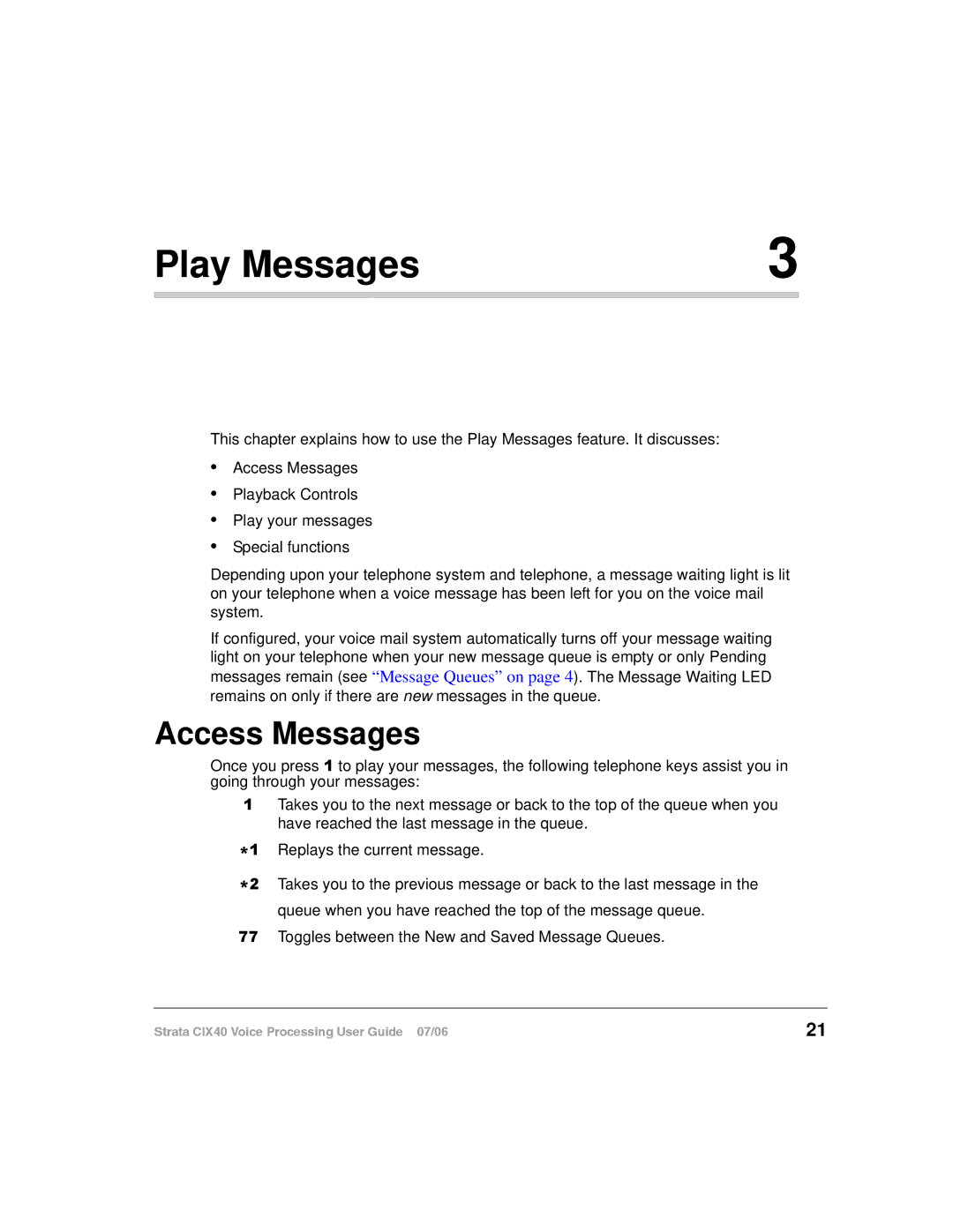 Toshiba CIX40 manual Play Messages, Access Messages 