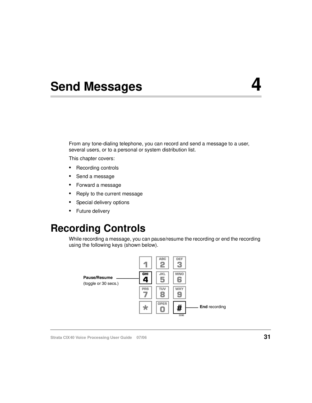 Toshiba CIX40 manual Send Messages, Recording Controls 