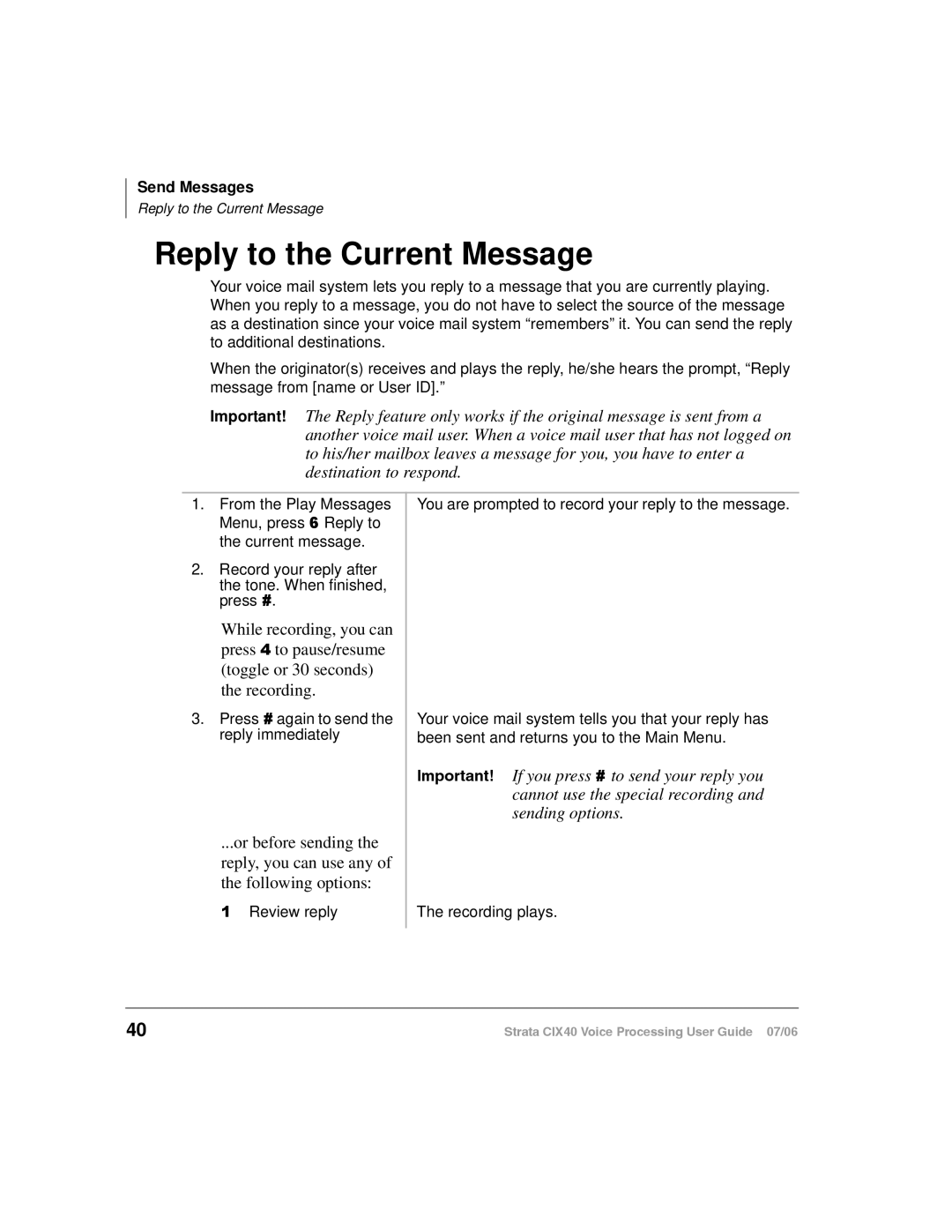 Toshiba CIX40 manual Reply to the Current Message 